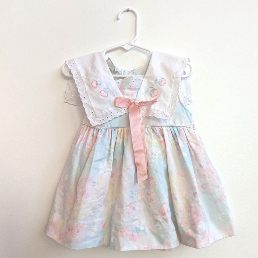 Vtg 90s Baby Togs 18-24m Dress Pink Blue Floral